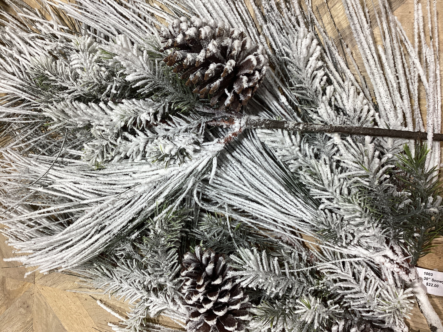 Snowy mixed pine stem