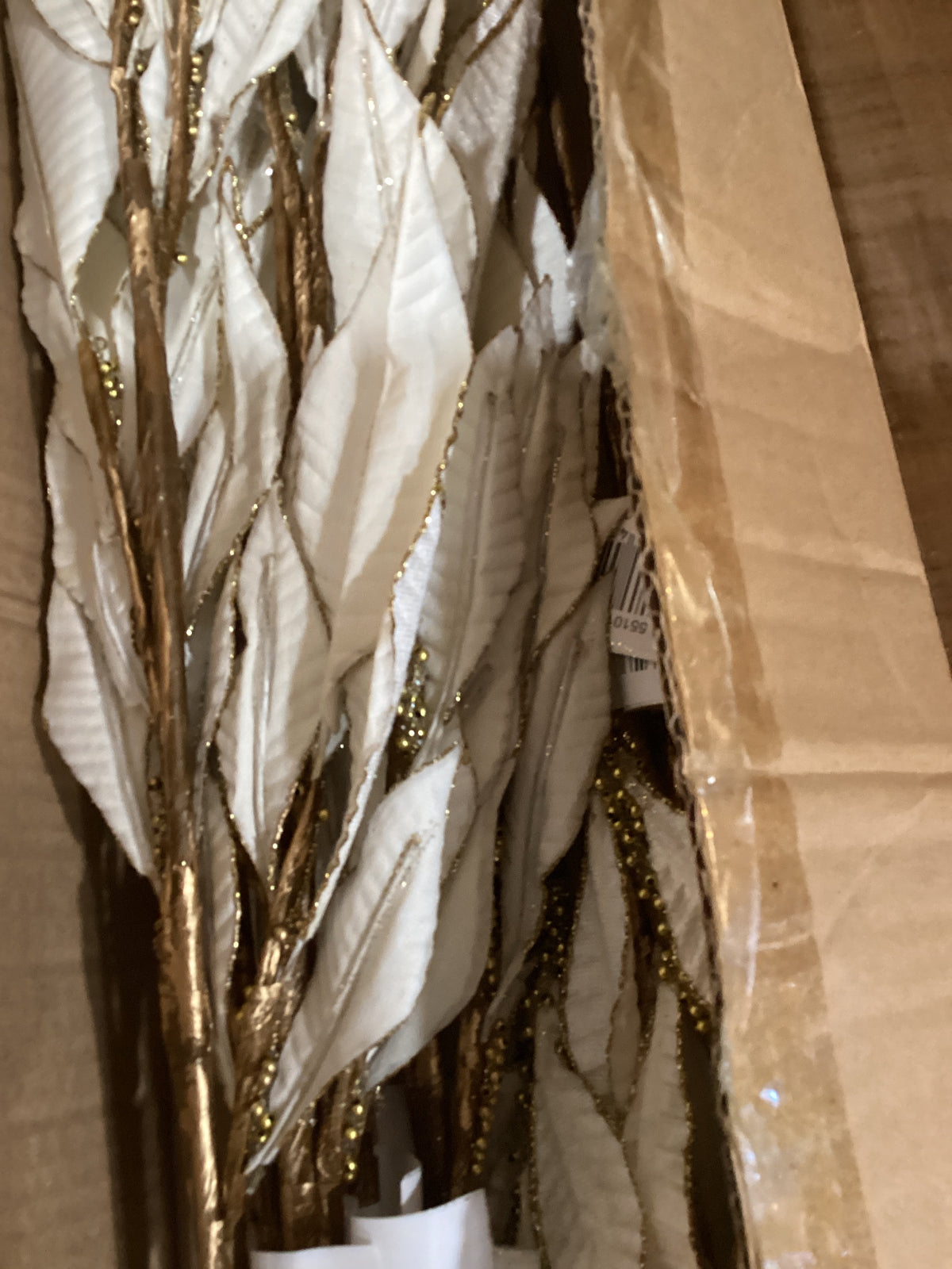 White Velvet Leaf Stem w/Gold Trim