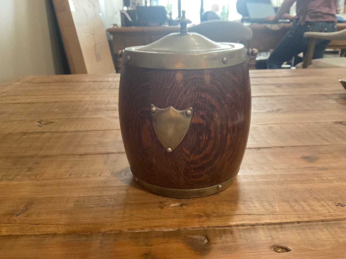 Antique English Oak Biscuit Barrel