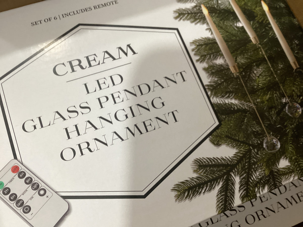Glass Pendant Hanging Cream LED Candle Ornaments w/ Remote
